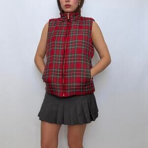 Chaps Red Plaid Tartan Puffer Vest